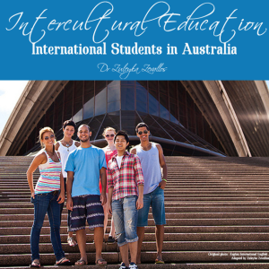 A group of diverse students stand in front of the Sydney Opera House. Text reads: Intercultural education. International students in Australia
